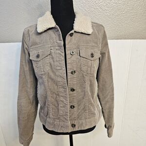 Womens Life Style Sonoma Tan Cordoroy Jacket Faux Fur Collar Sz Med Y2Ky Q0324